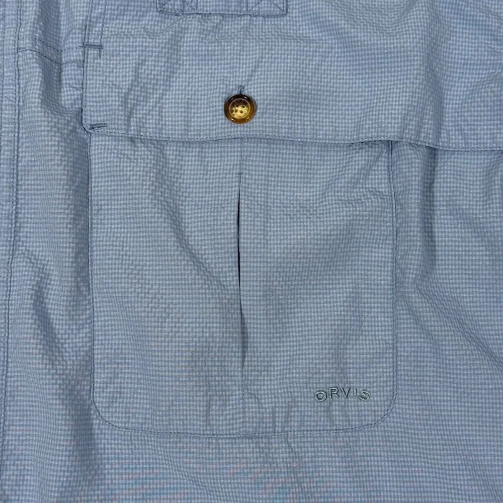 Orvis Mens XL Tall Long Sleeve Button Front Fishing Shirt Blue Nylon Vented - Picture 4 of 11